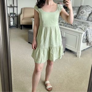 Fit & Flare Puff Sleeve Smocked Old Navy Linen Dress XS Aloe Vera Color